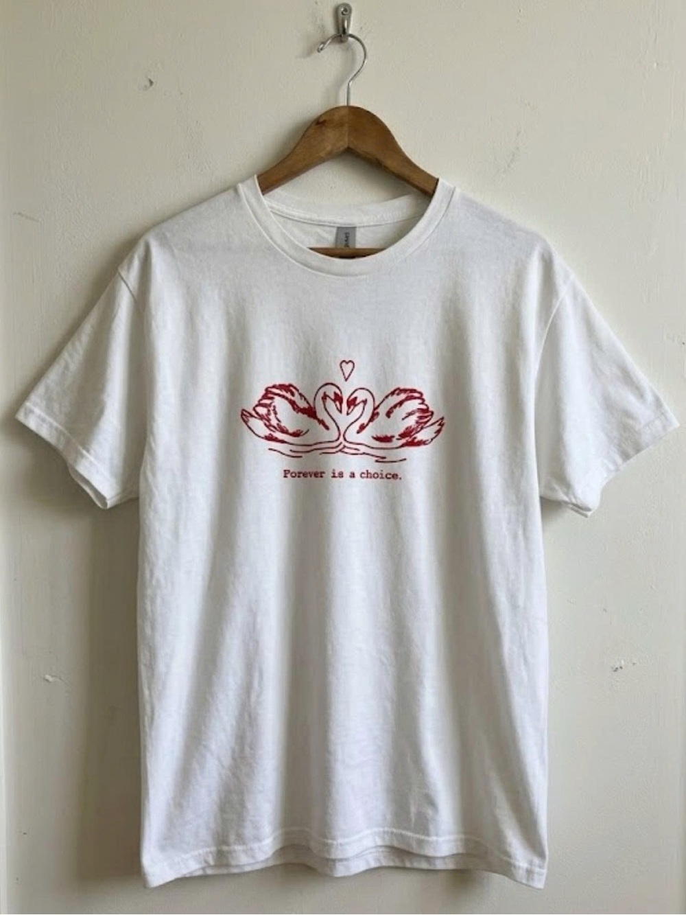 Gildan White Short Sleeve Tee with Red Swan Graphic | Unisex Shirt